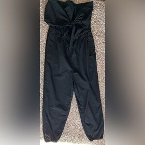 Aerie Black Sleeveless Front Tie Linen Jumpsuit Romper